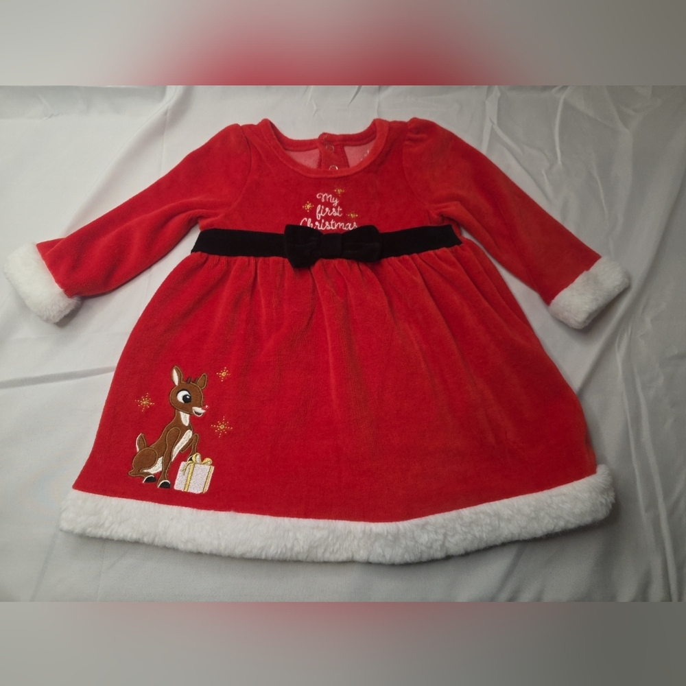 My First Christmas Girls 18 Month Rudolph Red Nosed Reindeer Red Christmas Dress